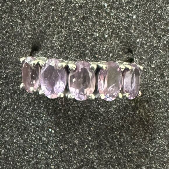 Stunning Oval Natural 5 Stone Amethyst Ring Sterling Silver Womens Size 6 New - Picture 10 of 10